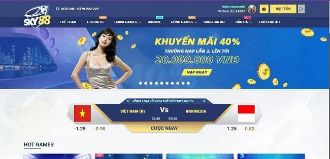 Khuyến mãi Sky88 2 SKY88 khuyến mãi 40% cho người chơi khi nạp tiền lần 2